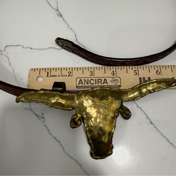 Gold Longhorn Belt with Brown Strap - Picture 3 of 5